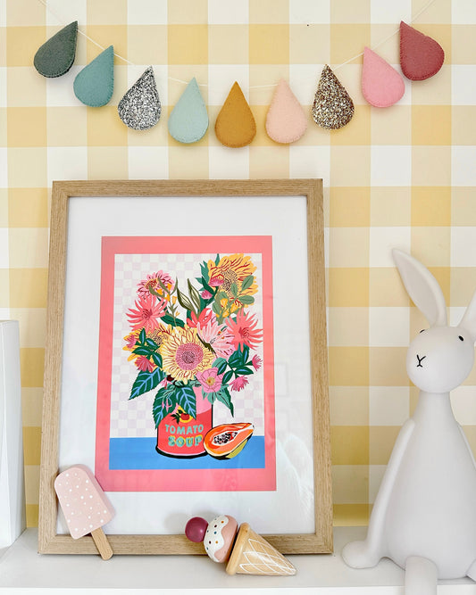 Pink Blooms In Tomato Soup Can Print