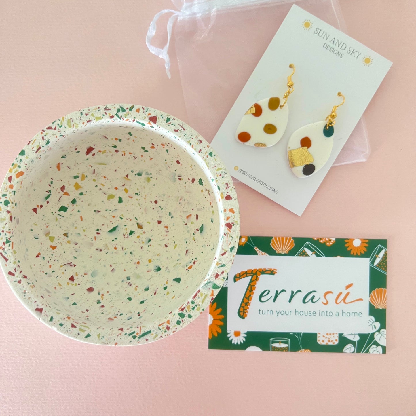Terrazzo & Gold Leaf Earrings & Dish