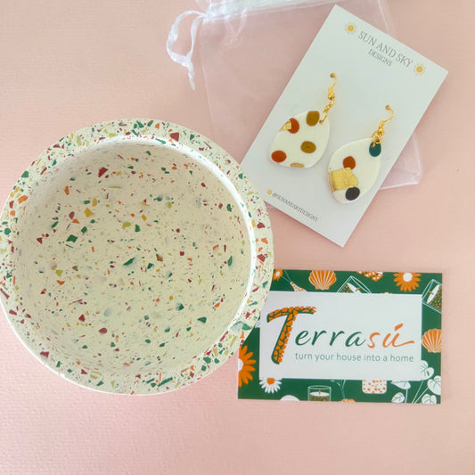 Terrazzo & Gold Leaf Earrings & Dish