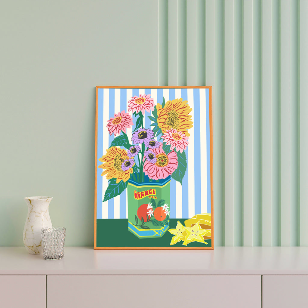 Spring Blooms With Stripes Print