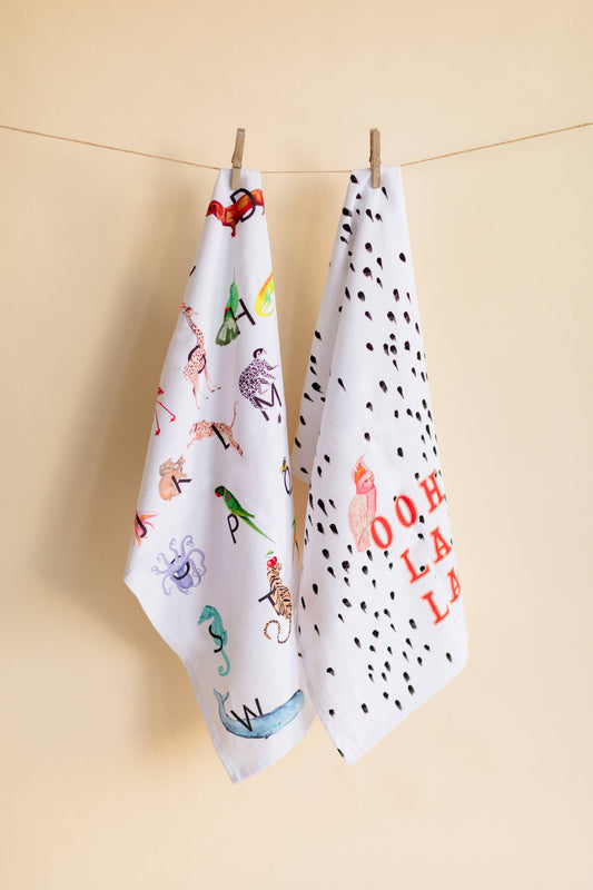 Set of 2 Tea Towels Alphabet and Ooh La La
