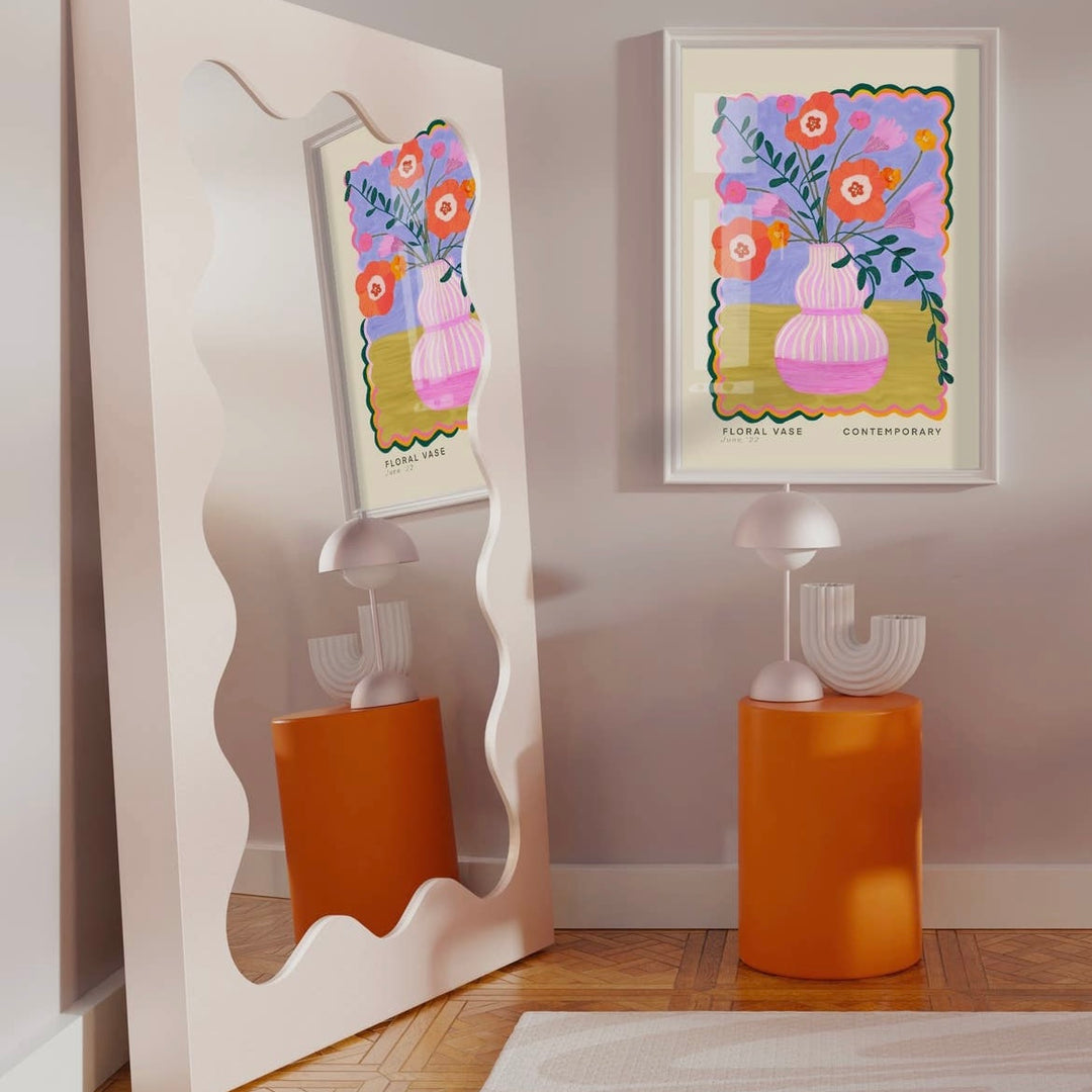 Striped Pink Vase With Flowers