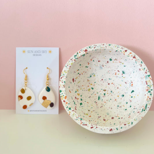 Terrazzo & Gold Leaf  Earrings  & Dish