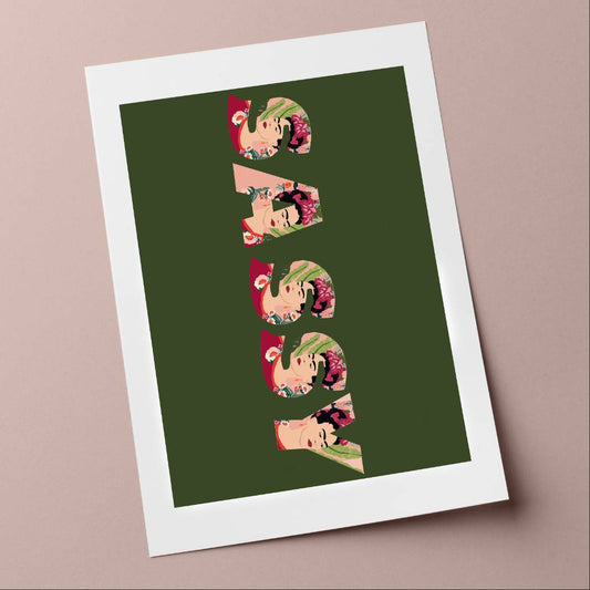 Sassy Frida print wih green background