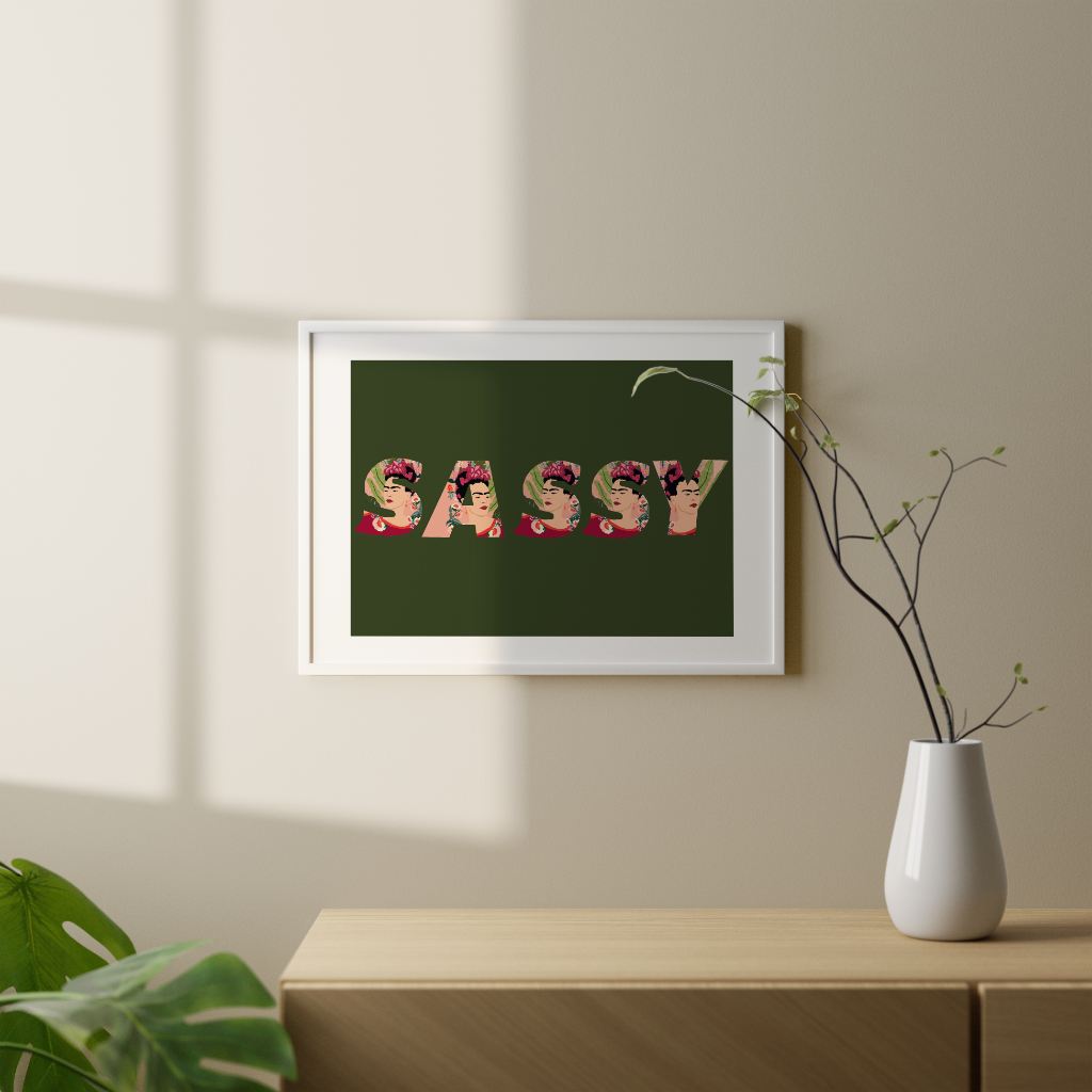 Sassy Frida print wih green background