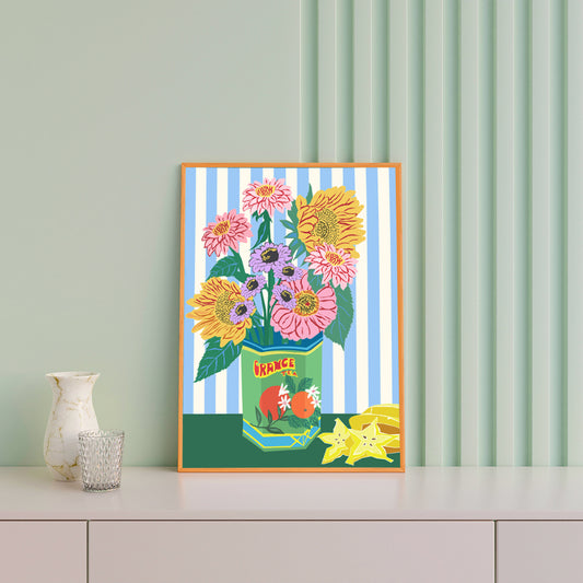 Spring Blooms With Stripes Print