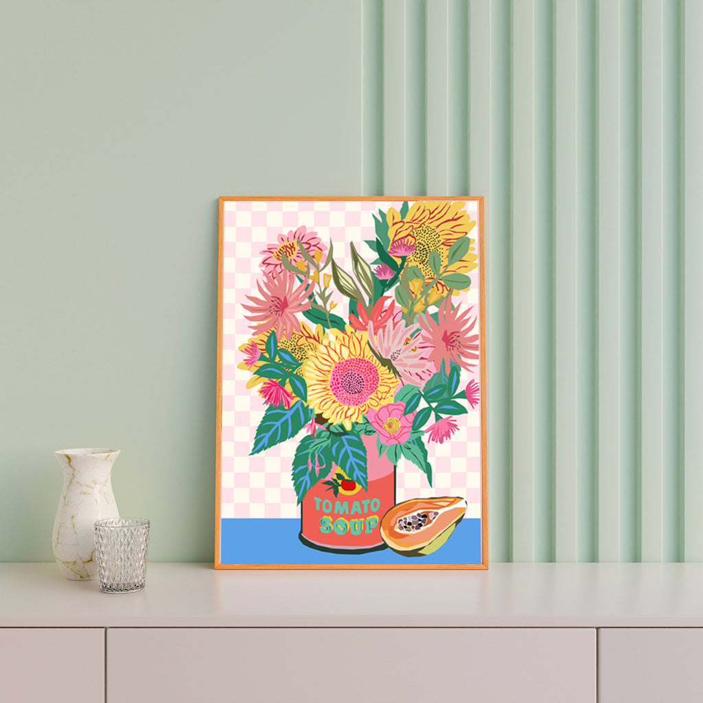 Pink Blooms In Tomato Soup Can Print